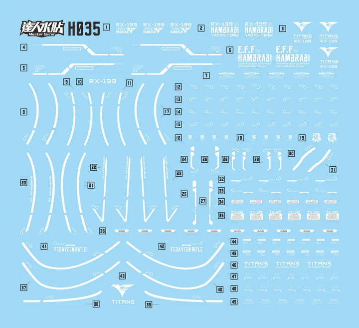 DMHTOY In Stock Fluorescent Decals Suitable for HGUC 1/144 RX-139 Hambrabi