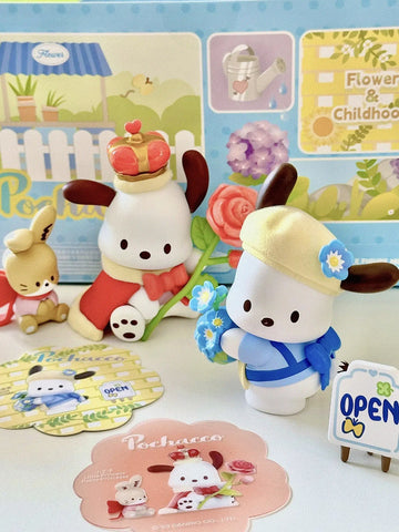 DMHTOY Sanrio Pochacco Flower & Childhood Series Blind Box Mini Figure Gift