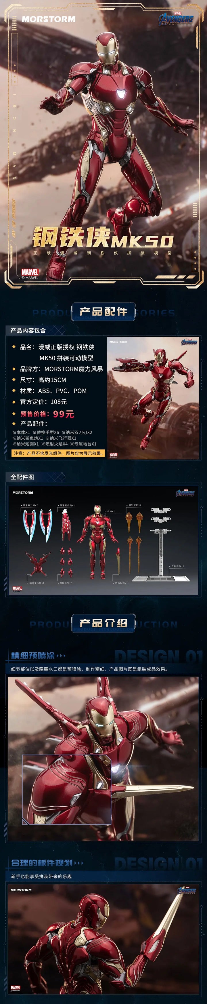 DMHTOY In Stock Morstorm Marvel Avengers Endgame 15cm Iron Man MK50 Model Kit