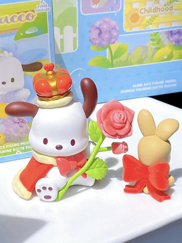 DMHTOY Sanrio Pochacco Flower & Childhood Series Blind Box Mini Figure Gift